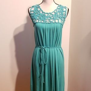 Sleeveless Braided Turquoise dress with belt tie